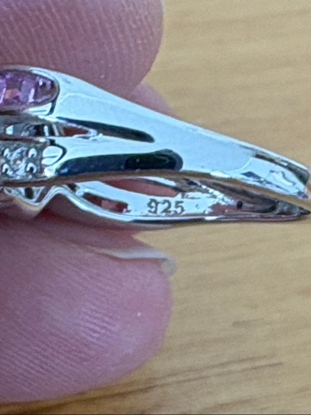 Genuine Lab Created Opal & Pink White Sapphire Ring Sterling Silver Size 7 - Picture 6 of 11